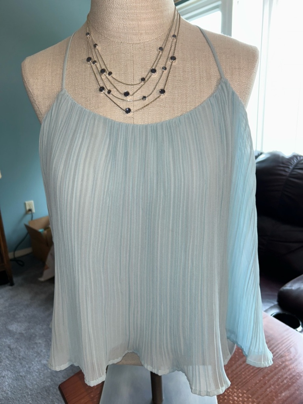 Lush Light Aqua Pleated Crop Top